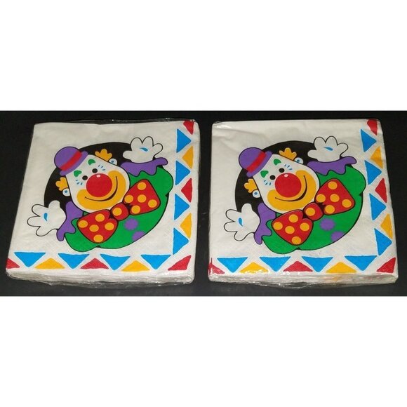 NEW Clown Birthday Party Lot 2 Pkgs Napkins 1 Plastic Tablecloth Happy Creepy - Picture 2 of 8